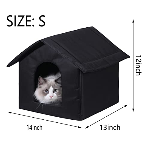 Wedsf Feral Cat Houses For Winter Outdoor Cats Insulated Waterproof Warm Weatherproof Feral Cat Bed Small Dog Kennel,黑色-S #TOP5