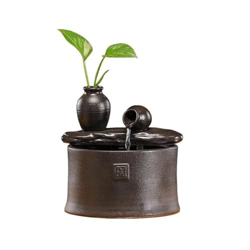 yixinzi-2024 Fontana da Interno Fontana da Tavolo in Ceramica, Piccola Fontana Ornamentale for la Decorazione della casa in Ufficio Fontana a Cascata(Nero)