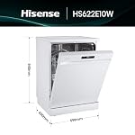 Hisense HS622E10W – Lavavajillas, Capacidad para 13 servicios, 60 cm, Programa ECO, Silencioso, 2, Filtro autolimpiable, Contador digital, Libre instalación, Blanco