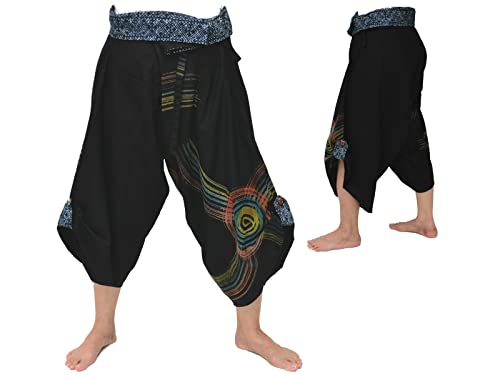 Harem Pants Women Men Yoga Ninja Pants Samurai Style (Black Hand Painted) #TOP1