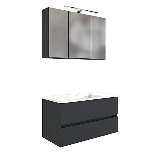 Preisvergleich Produktbild Pharao24 Badmöbel Set in dunkel Grau LED Beleuchtung