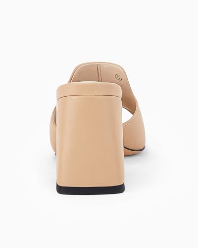 gihubafuil Women's Sandals Peep Toe Slides Chunky Heel Mules Single Band Comfort Slip-on Shoes with Metal Chain for Spring Summer - Image 6