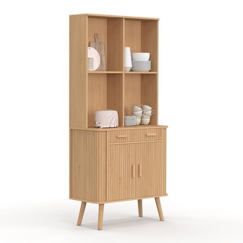 IDMarket - Buffet de Cuisine 80 CM Romie 2 Portes + tiroir Effet Lattes tasseau de Bois