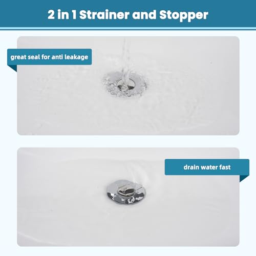 Image of 2PCS Universal Metal Bathroom Sink Stopper, 2-in-1 Pop Up, Chrome | Sink Strainer with Anti-Clogging Filter Basket Fit for Standard 1 inch-2.3 inch Basin Drain Holes, Anti-Clog
