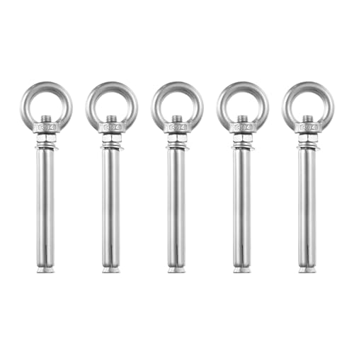 Image of uxcell Ring Lifting Expansion Eyebolt, 5pcs M8x100mm 304 Stainless Steel Expansion Screw with Eye Ring for Concrete Brick Wall