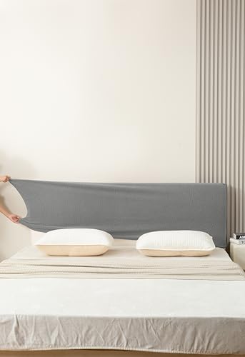 Image of HOMETHREADS Stretchable Lycra /Velvet Headboard Cover | Soft, Dust-Proof & Wrinkle-Resistant Bed Back Protector | Fits Leather, Wooden & Fabric Bedsides |for 5ft to 5.5ft Beds | (Grey, 150x65cm)