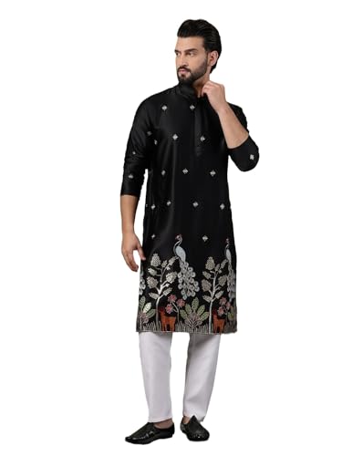 Image of SOJANYA (Since 1958 Men's Cotton Silk Flora & Fauna Embroidered Kurta With Pyjama