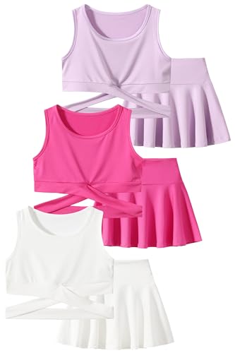Image of Girls 6 Piece Skirt Sets Crop Tank Top Tennis Skater Skirts Clothing Set 4-12 Years