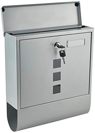 MALATEC Letterbox Wall Mounted Outdoor Post Box Mailbox with Cover - Silver Weather Resistant Slim Line & Lockable with Newspaper Slot 1187
