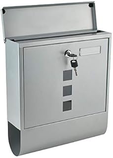 MALATEC Letterbox Wall Mounted Outdoor Post Box Mailbox with Cover - Silver Weather Resistant Slim Line & Lockable with Newspaper Slot 1187