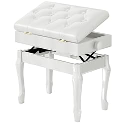 Jargrovs Banc de Piano,Banc Piano en Cuir PU épais à 10 Boutons, Tabouret Piano réglable en Hauteur à Pieds courbés en Bois Massif,Banquette Piano avec Compartiment de Rangement,Tabouret Piano Blanc - Les Beatles, Paul McCartney, John Lennon, RIngo Starr, George Harrison