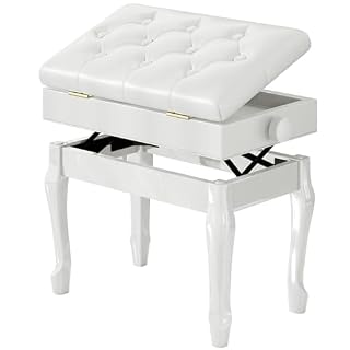 Jargrovs Banc de Piano,Banc Piano en Cuir PU épais à 10 Boutons, Tabouret Piano réglable en Hauteur à Pieds courbés en Bois Massif,Banquette Piano avec Compartiment de Rangement,Tabouret Piano Blanc - Les Beatles, Paul McCartney, John Lennon, RIngo Starr, George Harrison