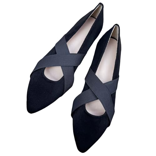 SAILING LU Women's Pointed Toe Flat Shoes Lightweight Dress Flats Cross Ankle Strap Ballerina Shoes Soft Walking Flats