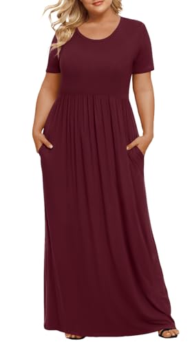 Image of LONGYUAN Women's Plus Size Maxi Dresses Summer Short Sleeve Casual Long Dress 2026 XL-6XL
