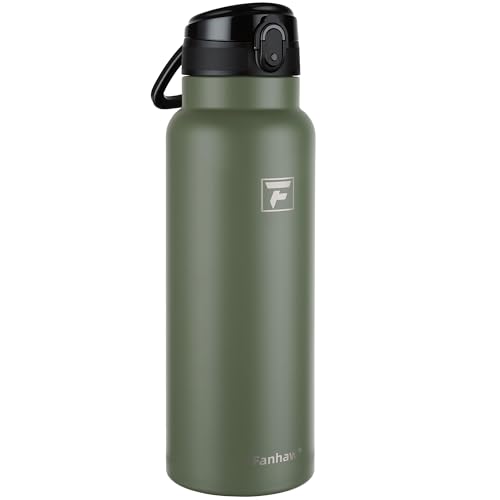 Fanhaw 40 Oz Insulated Stainless Steel Water Bottle with Chug Lid – Wide Mouth, Leak-Proof, BPA-Free – Ideal for Kids, Adults, Sports, Gym, and Outdoor Use (Olive Green)