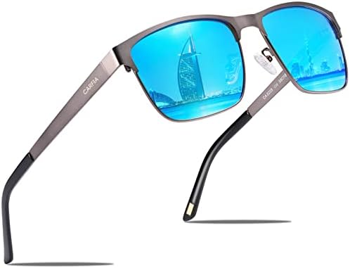 CARFIA UV Protection Mens Sunglasses Polarised Mirrored Glasses for Driving Hiking Baseball, Square Frame