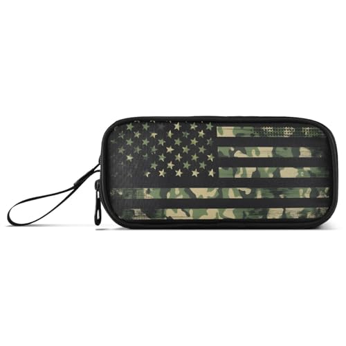 Image of senya Big Capacity Pencil Pen Case, American Flag with Camouflage Grunge Pen Box for School Office College Multi-Purpose Pouch Holder Organizer Cosmetics Bag