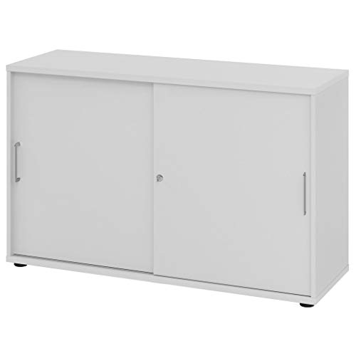 Preisvergleich Produktbild Büromöbel Experte Schiebetürenschrank Büroschrank Aktenschrank 2 Ordnerhöhen Lichtgrau-Lichtgrau Metallgriff Holztüren 1 Fachboden