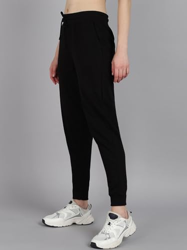Image of Vogaan Women's Cotton Blend Regular Fit Track Pants | Drawstring Waist Solid Joggers | Super Combed Casual Joggers for Running & Gym