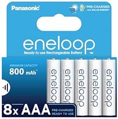 eneloop - AAA Akkus Wiederaufladbar (8 Stück) - 800 mAh NiMH Batterien | AAA/Micro Packung mit 8 Ni-MH-Akkus, NEU mit verbesserter Mindestkapazität von 800 mAh