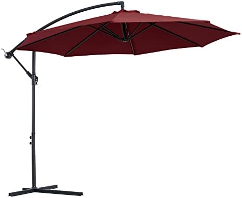 Outsunny 3(m) Garden Banana Parasol Hanging Cantilever Umbrella with Crank Handle, 8 Ribs and Cross Base for Outdoor, Sun Shade