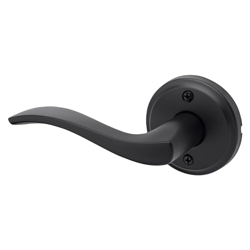 Image of Kwikset Sedona Dummy Door Handle, Single Sided Lever for Closets, French Double Doors, and Pantry, Matte Black Non-Turning Left Handed Interior Push /Pull Lever, with Microban Protection