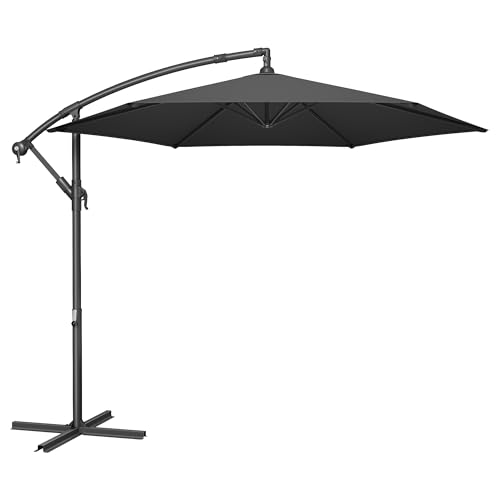 SONGMICS Cantilever Garden Patio Parasol Umbrella with Base, 3m Offset Parasol, Banana Hanging Umbrella, Sunshade UPF 50+, Crank for Opening Closing, Grey GPU116G01V1
