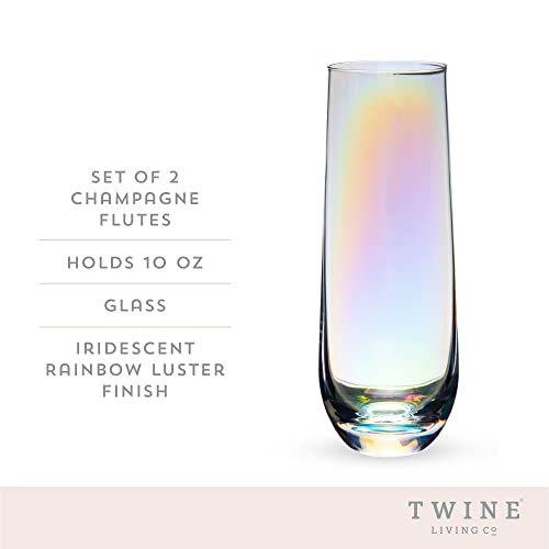 Twine Luster Stemless Champagne Glasses, Set Of 2, 10 Oz. Rainbow Finish Champagne Flutes #TOP1