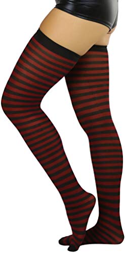 Image of ToBeInStyle Women's Opaque Hosiery Thin Striped Thigh High Long Stocking