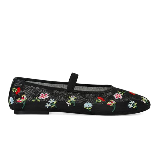 Image of Mesh Ballet Flats for Women Embroidered Floral Mary Jane Flats Comfortable Casual Daily Dress Ballerina Shoes