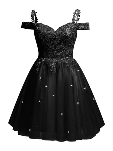 Sparkly Lace Applique Homecoming Dresses Cold Shoulder Tulle Short Beaded Prom Cocktail Party Gowns