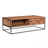 Holz nach EUTR-Verordnung Oviala Couchtisch mit Schublade aus massivem Akazienholz, 120 x 60 x 40 cm