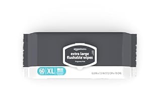 Amazon Basics Extra Large Flushable Wipes, Fragrance Free, pH Balanced, with Vitamin E & Aloe, Hypoallergenic, 360 Wipes, 6 Packs of 60, Resealable Closure