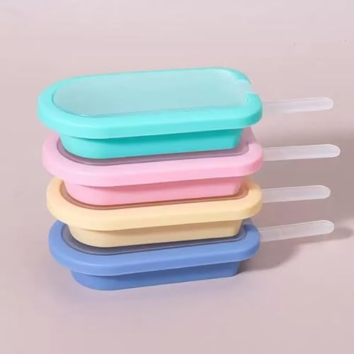 Moldes de Helados de Silicona, Kit 4 Mini Polos Apilables, Multicolor, 75 ml, sin BPA, Reutilizable para Bebé, Niño y Adultos