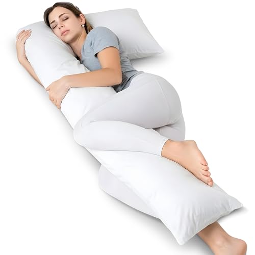Cheer Collection L Shaped Body Pillow - Down Alternative Full Body Pillow for Side Sleeper Pregnancy Neck and Shoulder Support - Zippered Cover