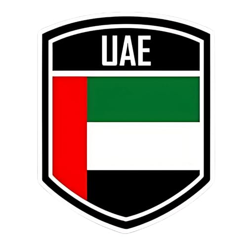 AL FAKHAMA UAE Flag Sheild Sticker Vinyl (15x12 CM) Strong Adhesive Weather proof UV Resistant Laminated glossy UAE flag sticker for Car Laptops Paint Safe Stickers - Pack Of 1