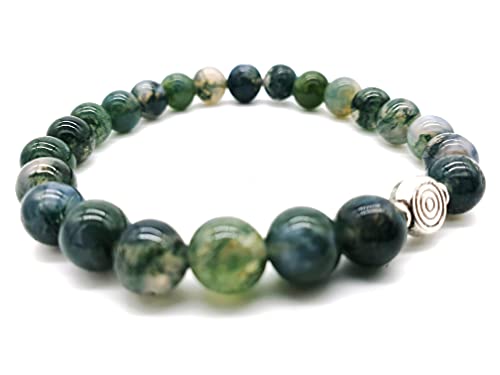 Reiki Moss Agate Gemstone Bracelet in Jewellery Pouch