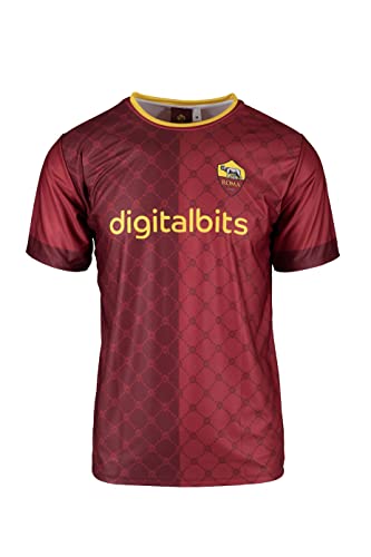 AS Roma SUPERPROMO Camiseta Home Réplica Unisex-Niños y Niños, Amarillo y Rojo, 12 años