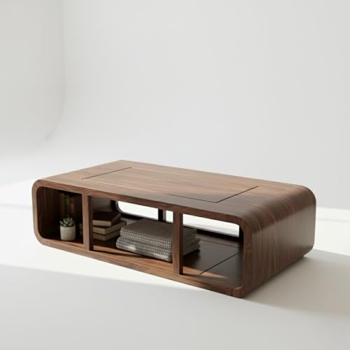 Image of Sheeshsam Wooden Center Coffee Table - Solid Wooden Coffee Table for Living Room - Tea Table Teapoy Center Piece for Home Sofa Center Table for Living Room (Walnut, Keith)
