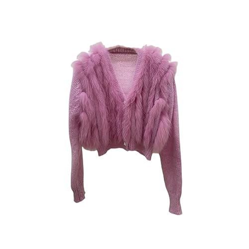 OFTBUY Donne Vera Pelliccia di Volpe Oversize Sciolto Primavera Pelliccia di Volpe Striscia Cucita Insieme Decorazione Esterna Lady Streetwear