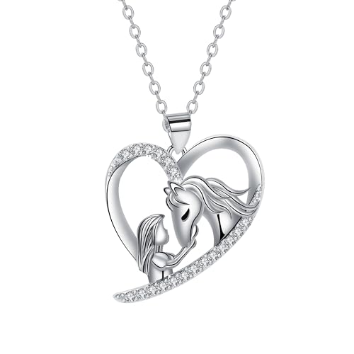 J.MUEN Mädchen Pferd Halskette für Damen 925 Sterling Silber mit Herz Anhänger Kette Damen Verstellbar Halskette Schmuck Geschenk für Frauen Freund J.MUEN Mädchen Pferd Halskette für Damen 925 Sterling Silber mit Herz Anhänger Kette Damen Verstellbar Halskette Schmuck Geschenk für Frauen Freund