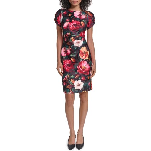 Image of KARL LAGERFELD Short Ruched Sleeve Jewel Neck Sheath Mini Dress