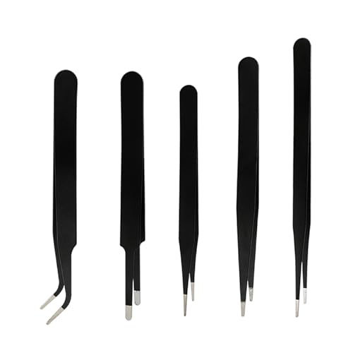 Juego de 5 pinzas de precisión de acero inoxidable, pinzas de punta antiestática, herramientas de modelismo para reparación de computadoras, joyas, trabajo de precisión, trabajo de laboratorio,