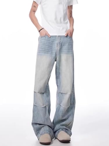 Men's American Patchwork Denim Jeans Straight Wide Leg Pants2