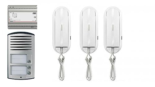  BTICINO Kit Citofono 3 Famiglie 2 Fili, 3 Cornette, Alimentatore, 3 Configuratori, Ottone Lucidato