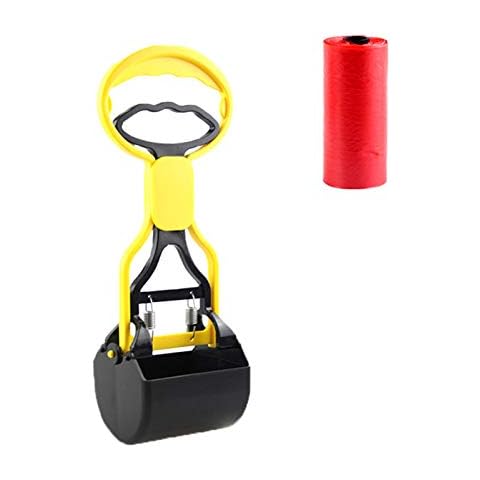 SMchwbc Dog Pooper Scooper Long Handle Waste Scooper Easy Cleaning Pickup Automatic Bin with Pockets (Small, Yellow) Cover