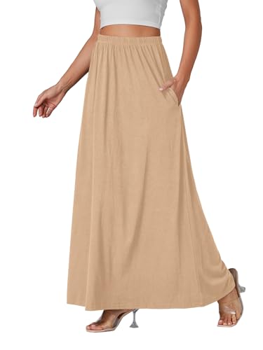 Jupe longue ourlet fluide élastique taille haute beige uni taille S