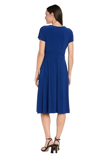 Image of R&M Richards Women's Cascade Wrap Dress with V-Neck & O-Ring Rhinestone Buckle, Work to Weekend Short Sleeve Flowy Silhouette