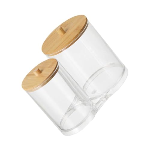 Ipetboom Caja Organizadora para Algodones y Bastoncillos con Tapa de Bambú Recipiente Redondo Acrílico Portátil para Almacenamiento Doméstico Práctico y Duradero Diseño Creativo y Compacto
