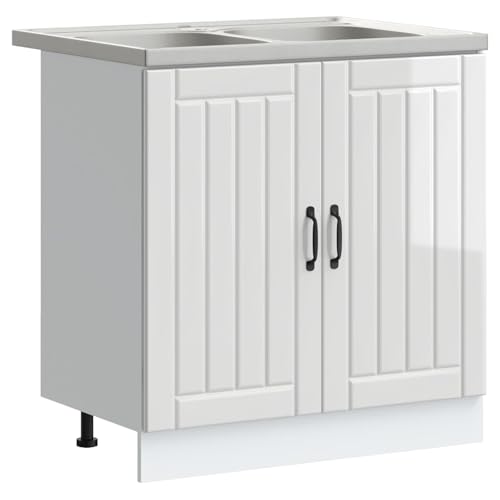 Armario de cocina con fregadero Lucca Modern en blanco brillante y diseño minimalista 2